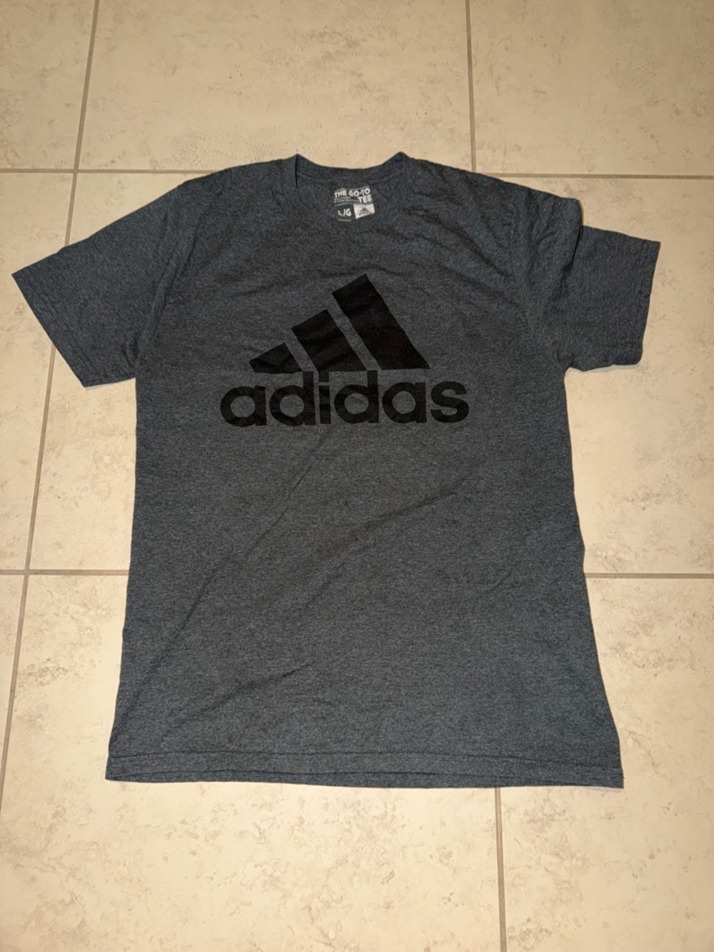 Adidas The Go-To Tee Heather Grey Large Short Sleeve Graphic Logo T-Shirt